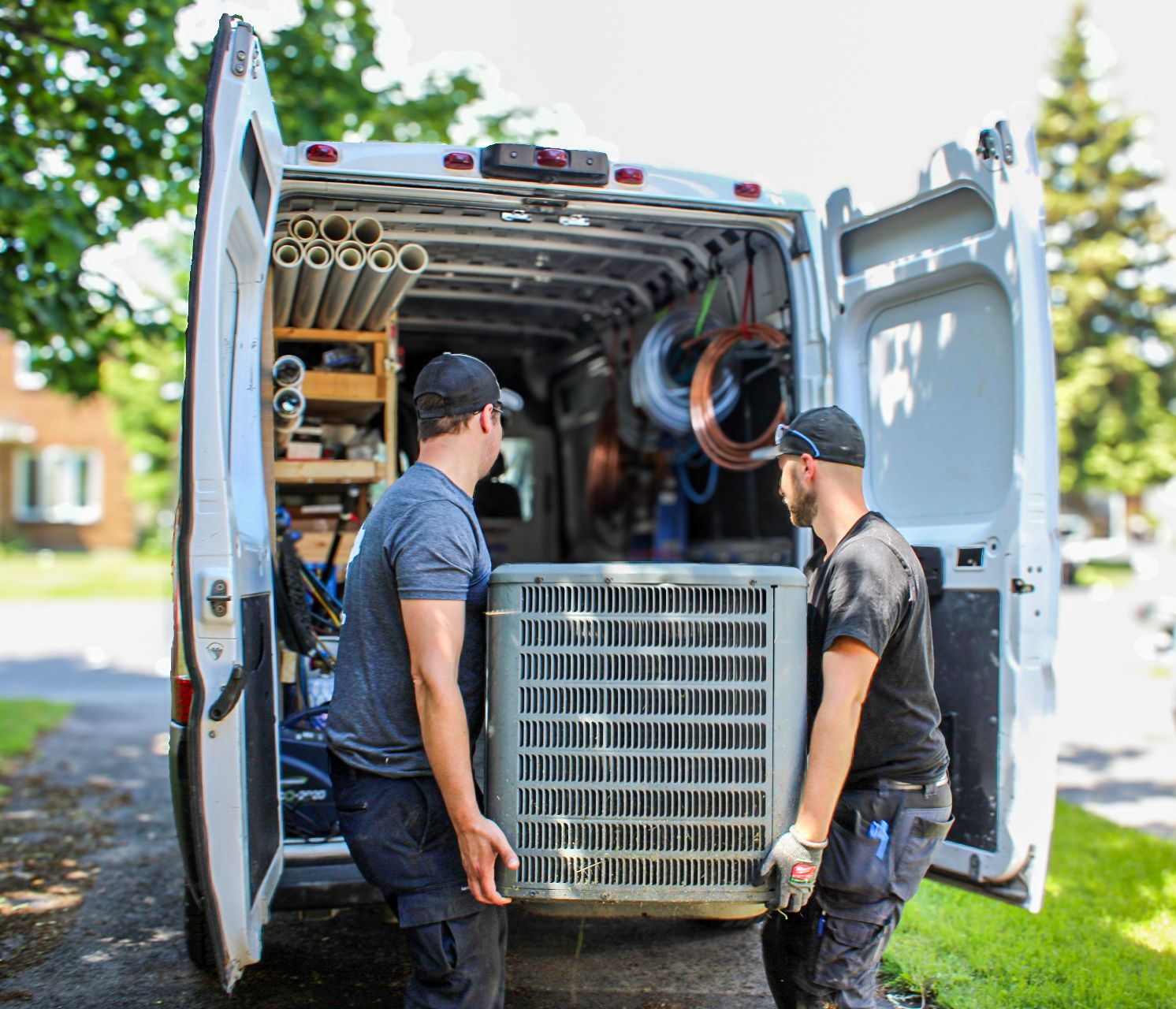 Unloading a new unit from the van
